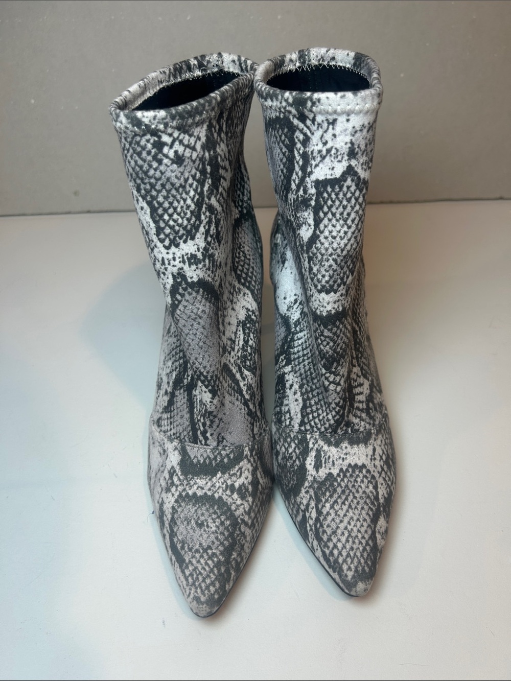 Charles David Snake-Print Pointed Ankle Boots - Black & White